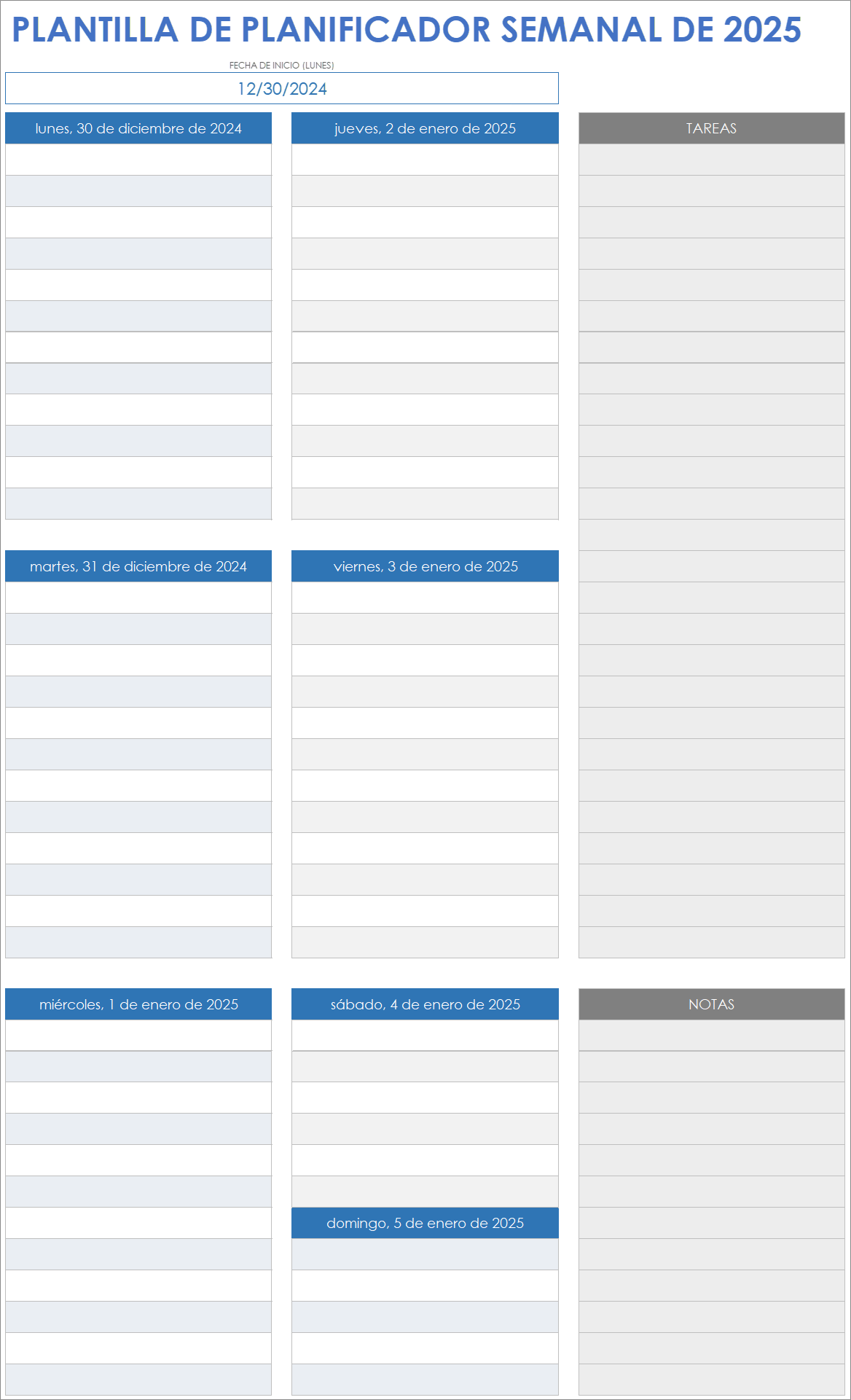 Plantilla de planificador semanal 2025