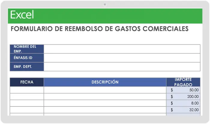 Formulario de reembolso de gastos comerciales