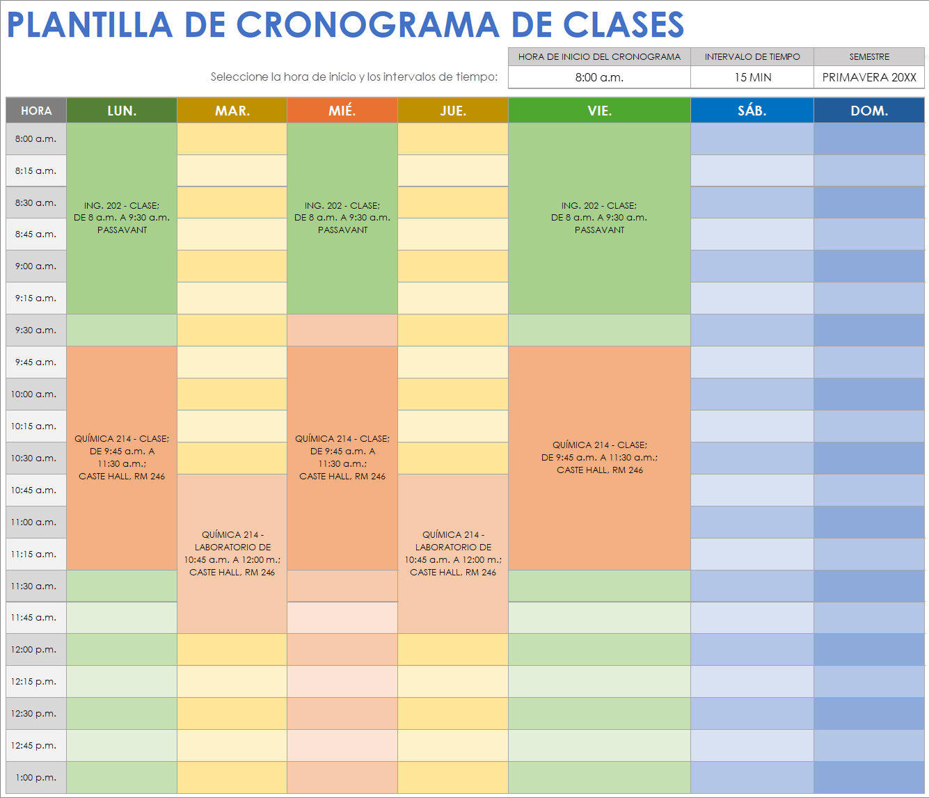 Plantilla de cronograma de clases