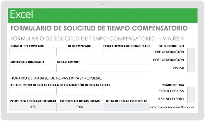 Plantilla de formulario de solicitud de tiempo compensatorio