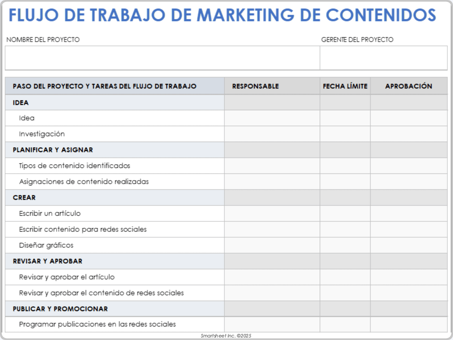 Plantilla de flujo de trabajo de marketing de contenidos