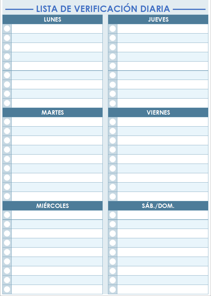 Plantilla de lista de verificación diaria