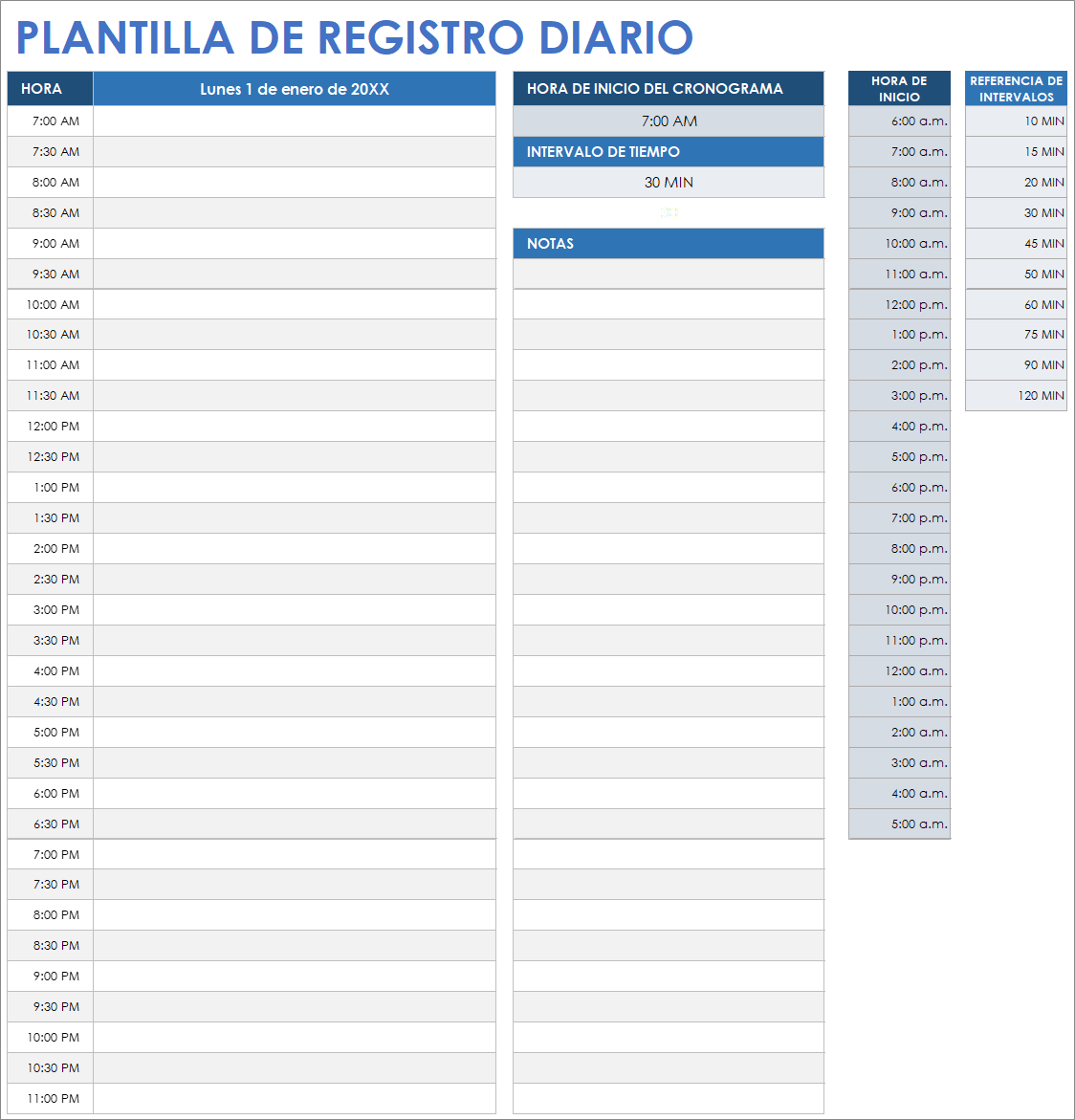 Plantilla de registro diario