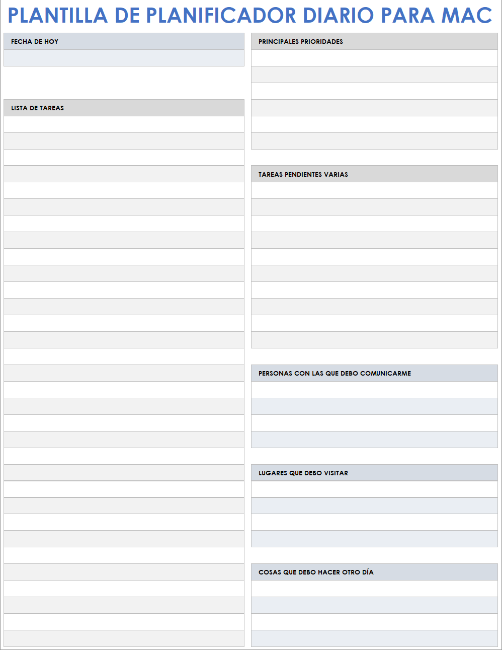 Plantilla de planificador diario para Mac