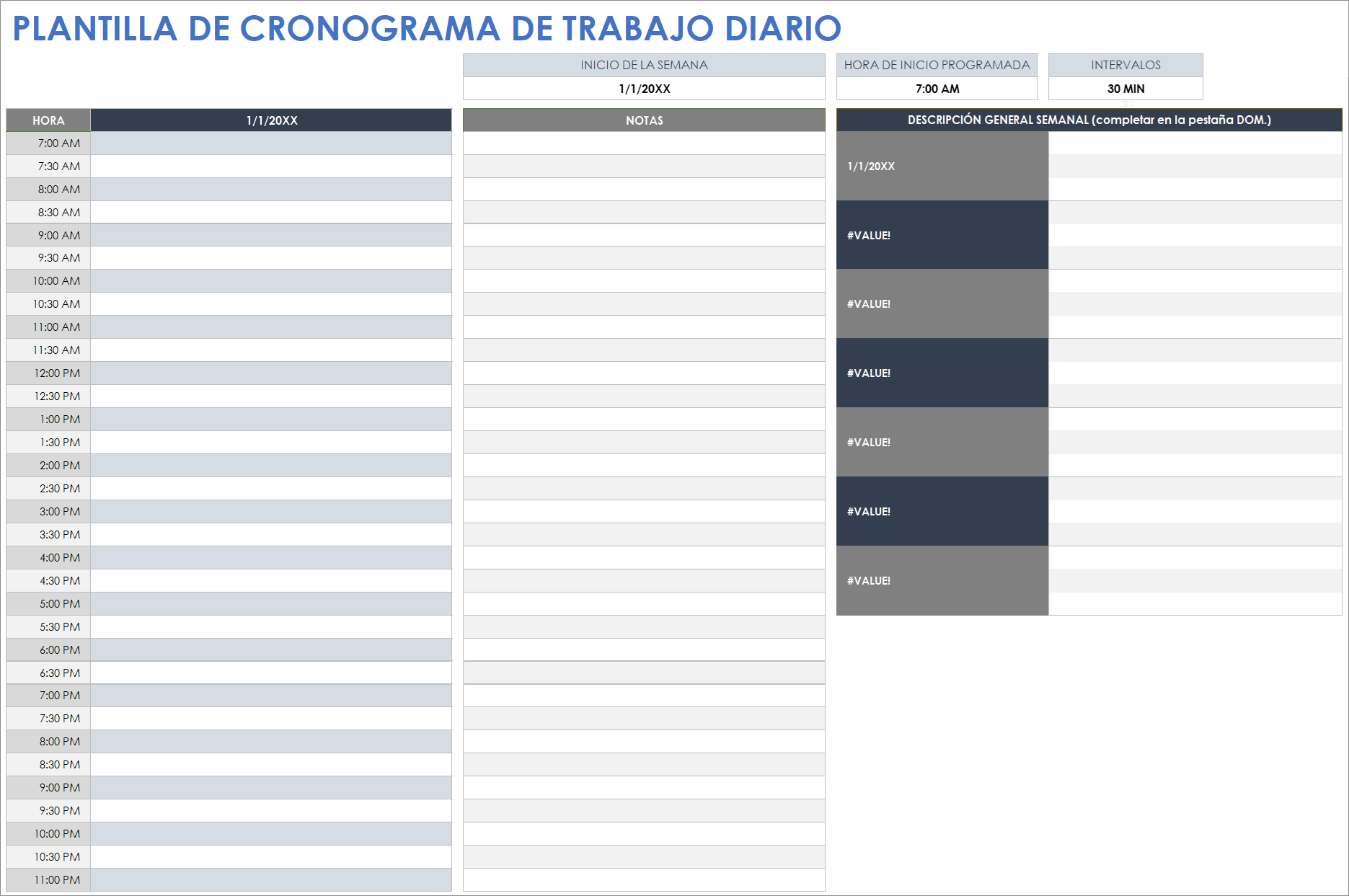 Plantilla de cronograma de trabajo diario