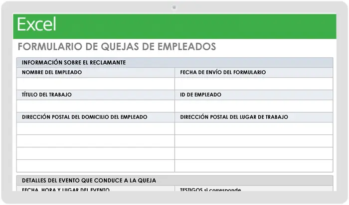 Plantilla de formulario de reclamos de empleados