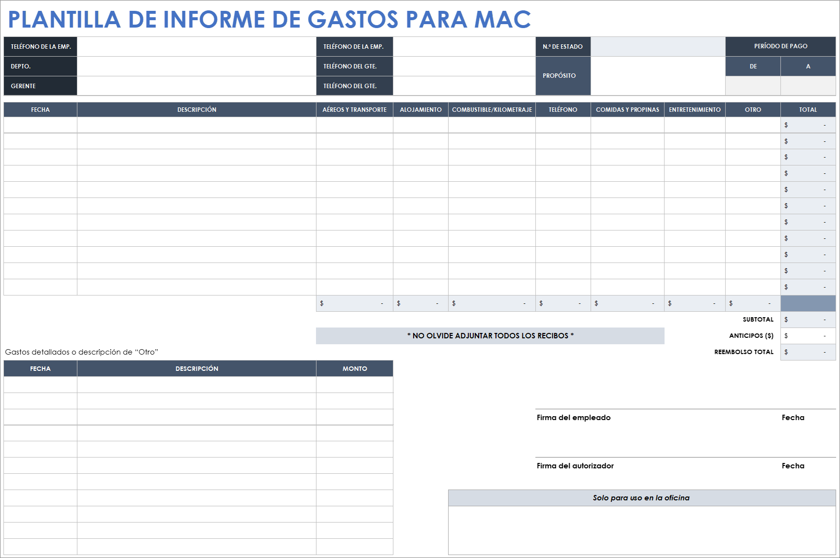 Plantilla de informe de gastos para Mac