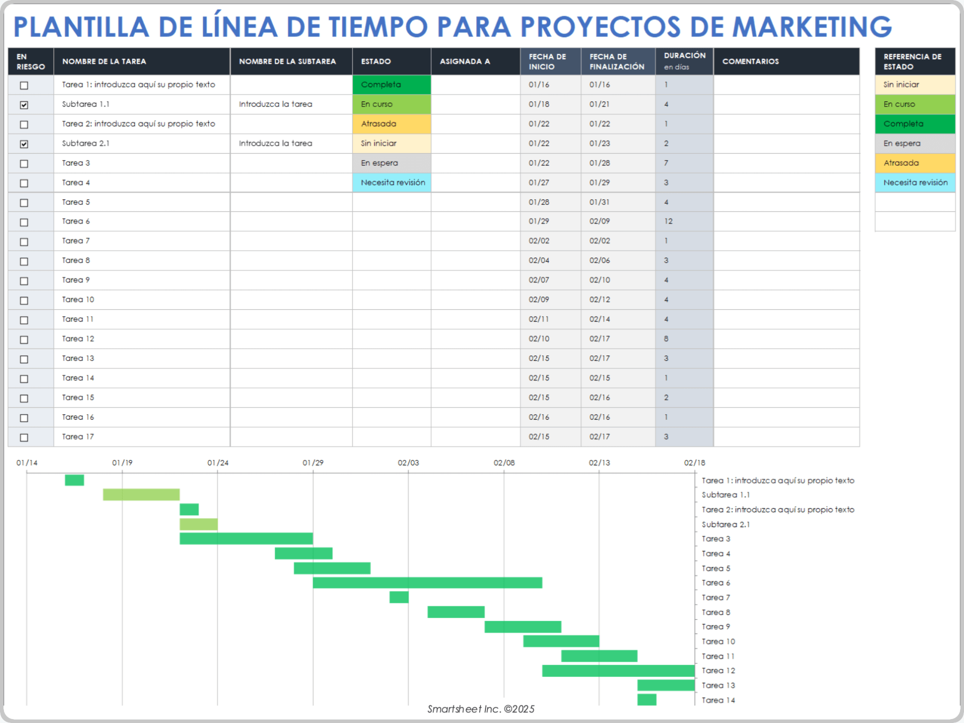 Plantilla de cronograma de proyecto de marketing