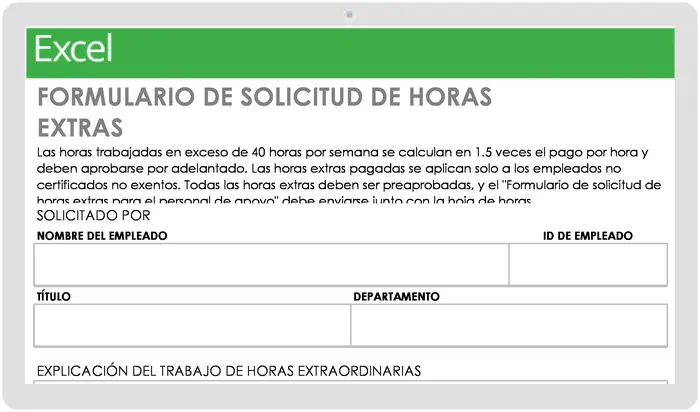 Plantilla de formulario de solicitud de horas extras para el personal de apoyo