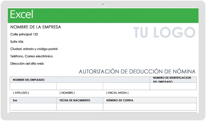 Plantilla de formulario de autorización de deducción de nómina