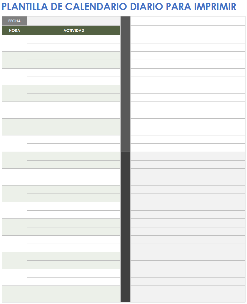 Plantilla de calendario diario para imprimir