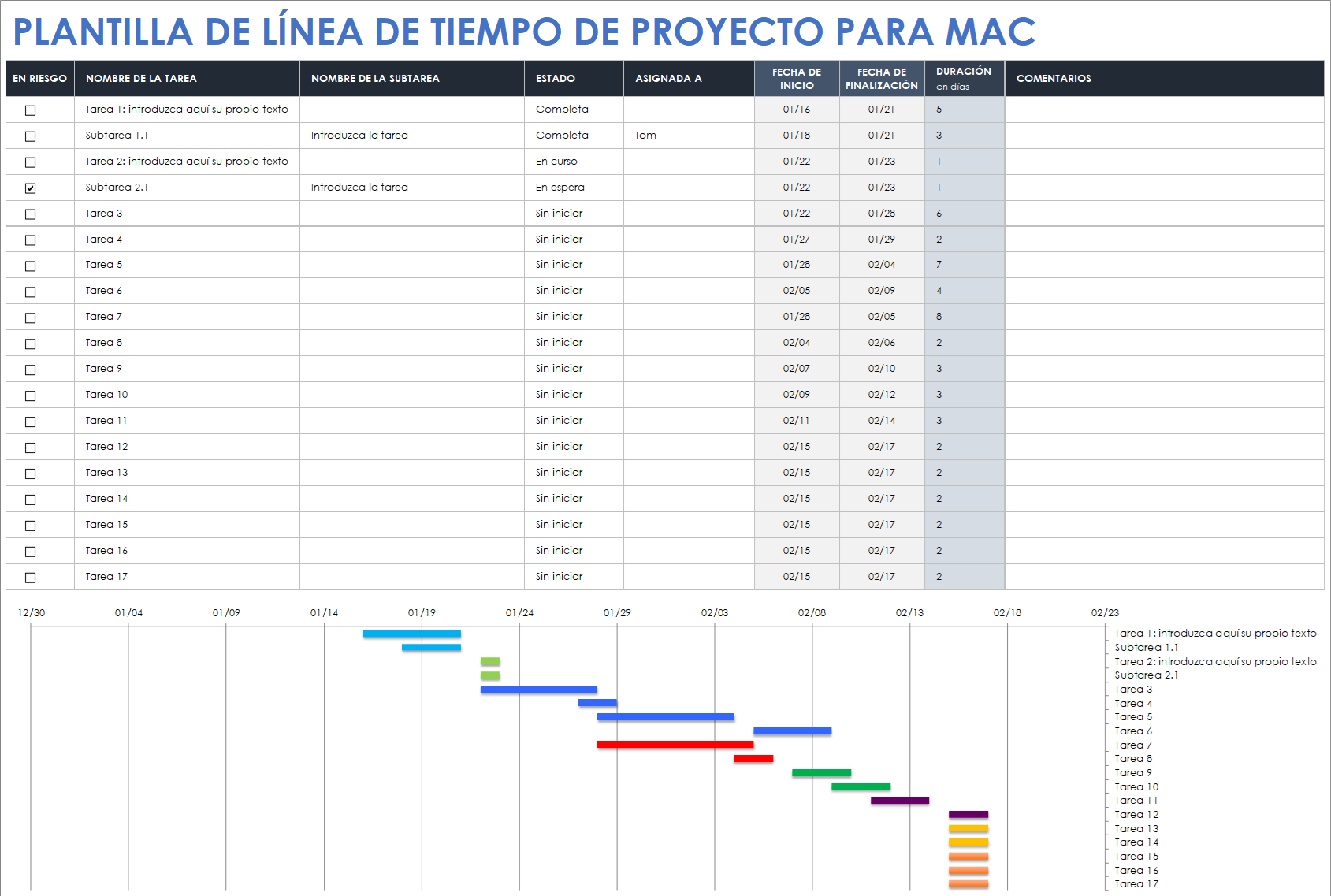 Plantilla de línea de tiempo de proyecto para Mac