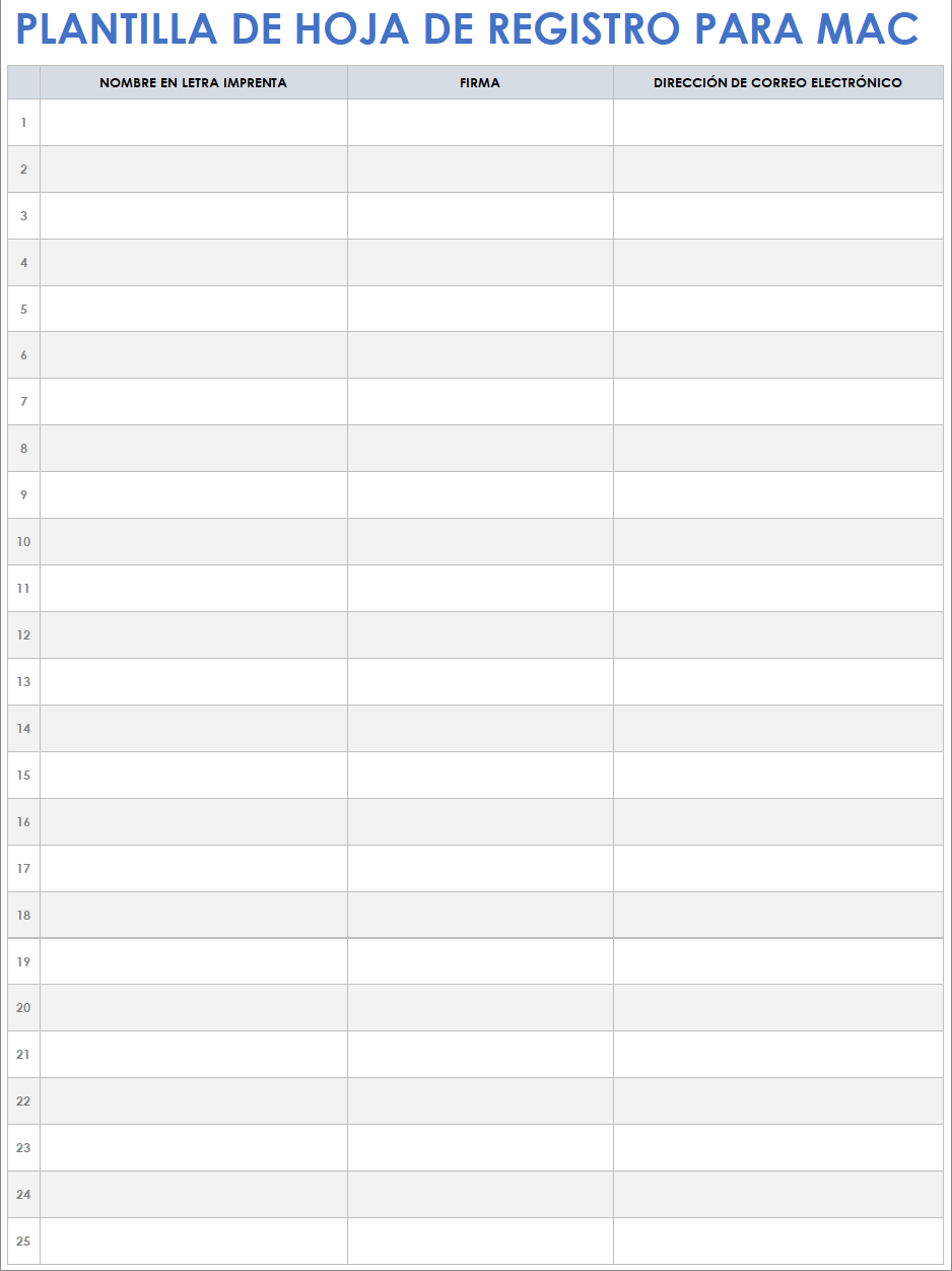 Plantilla de hoja de registro para Mac