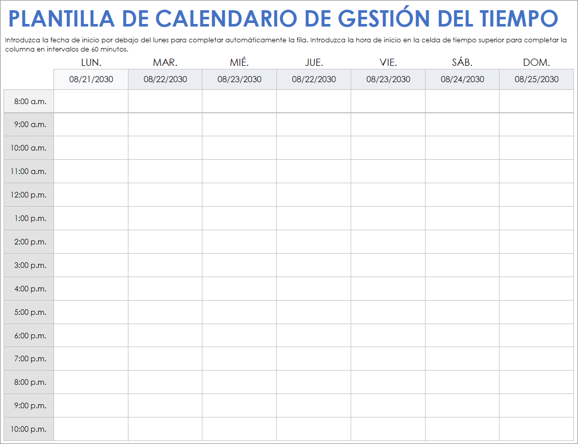 Plantilla de calendario de gestión del tiempo