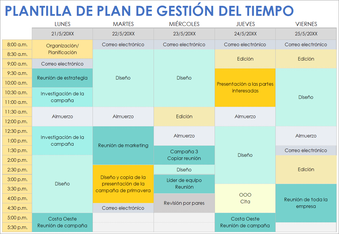 Plantilla de plan de gestión del tiempo