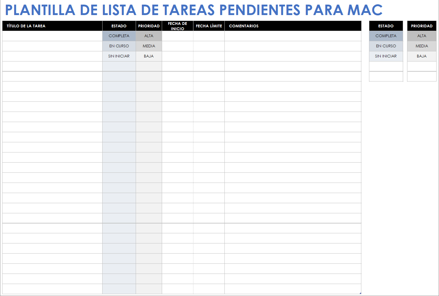 Plantilla de lista de tareas pendientes para Mac