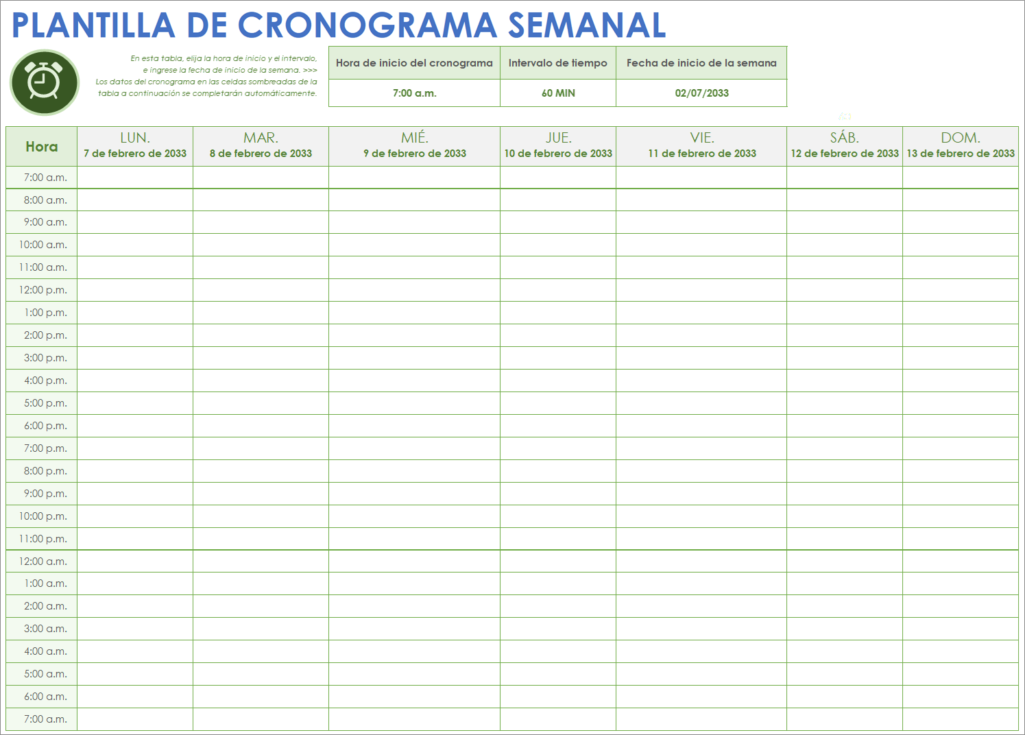 Plantilla de cronograma semanal