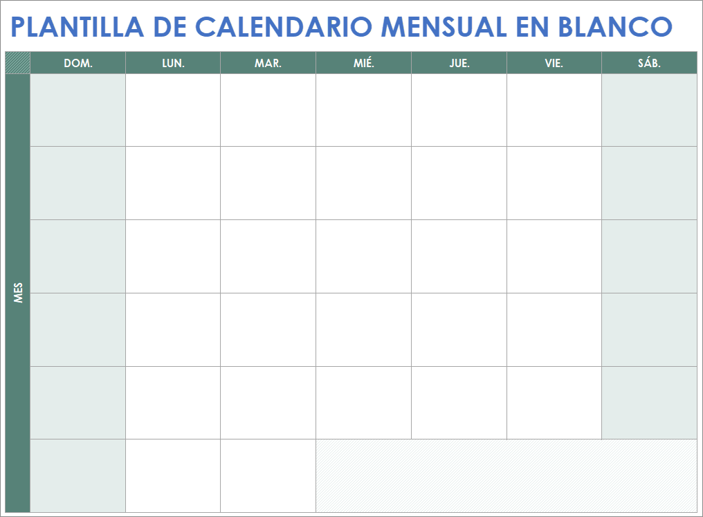 Plantilla de calendario mensual en blanco