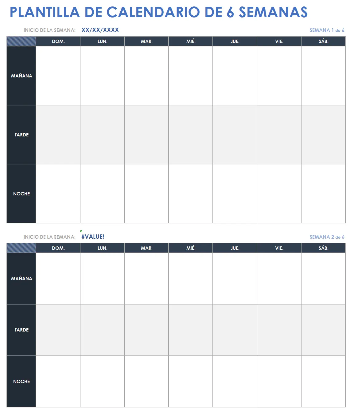 Plantilla de calendario de 6 semanas