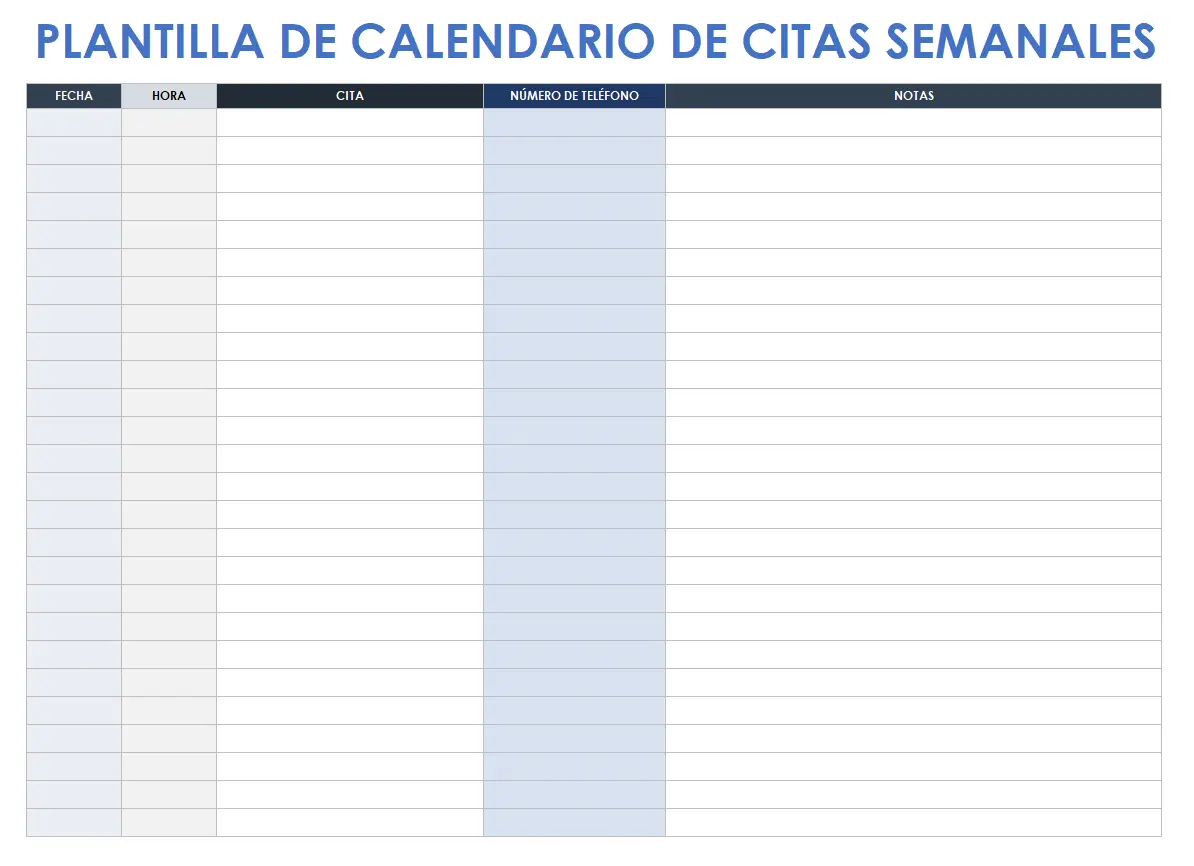 Plantilla de calendario de citas semanales