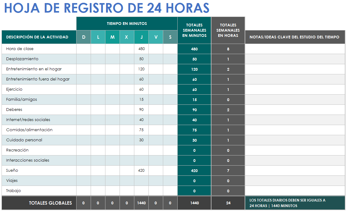 Hoja de registro de 24 horas