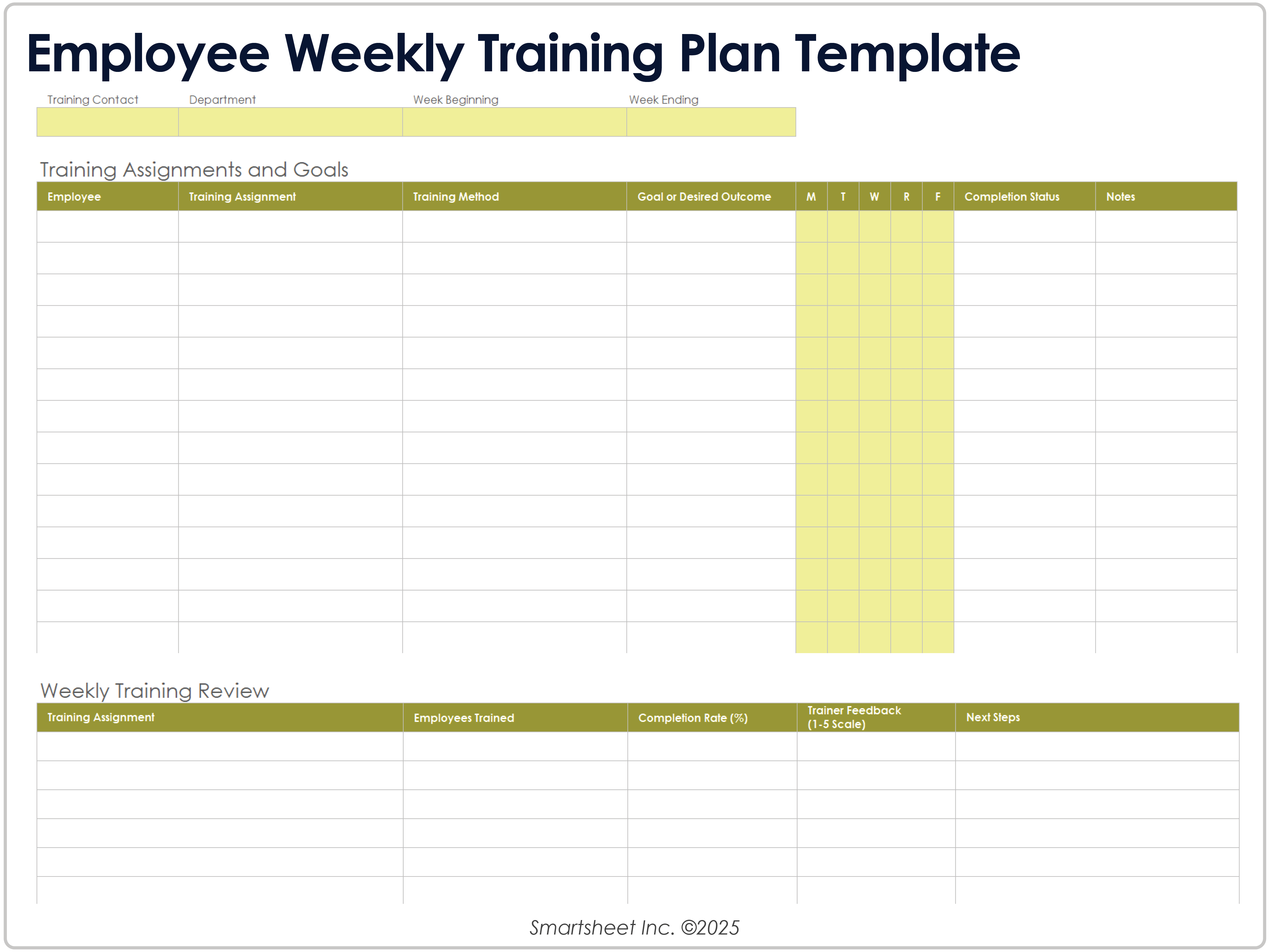 Plantilla de plan de capacitación semanal del personal