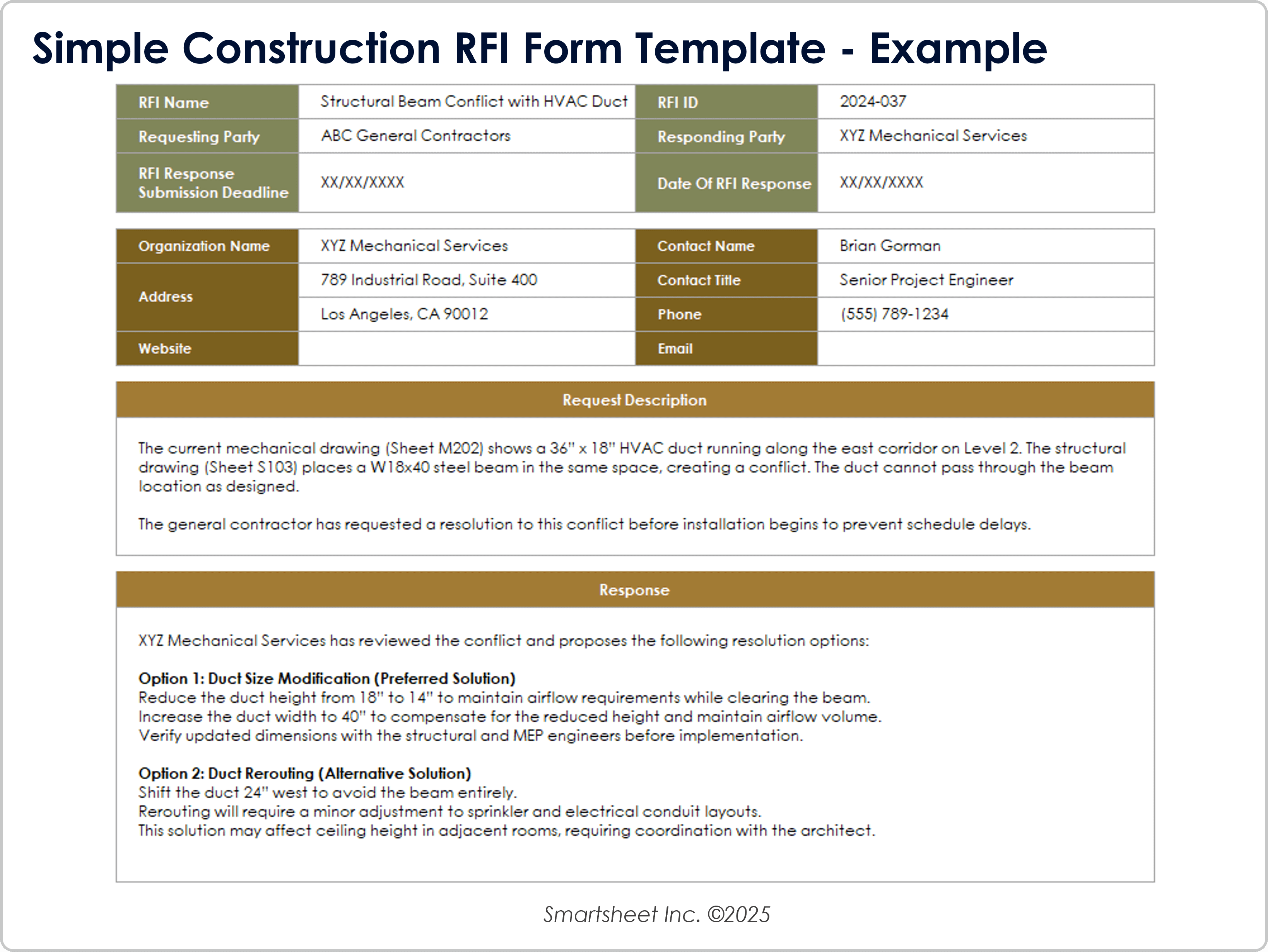 Ejemplo de Plantilla de Formulario RFI de Construcción Sencilla