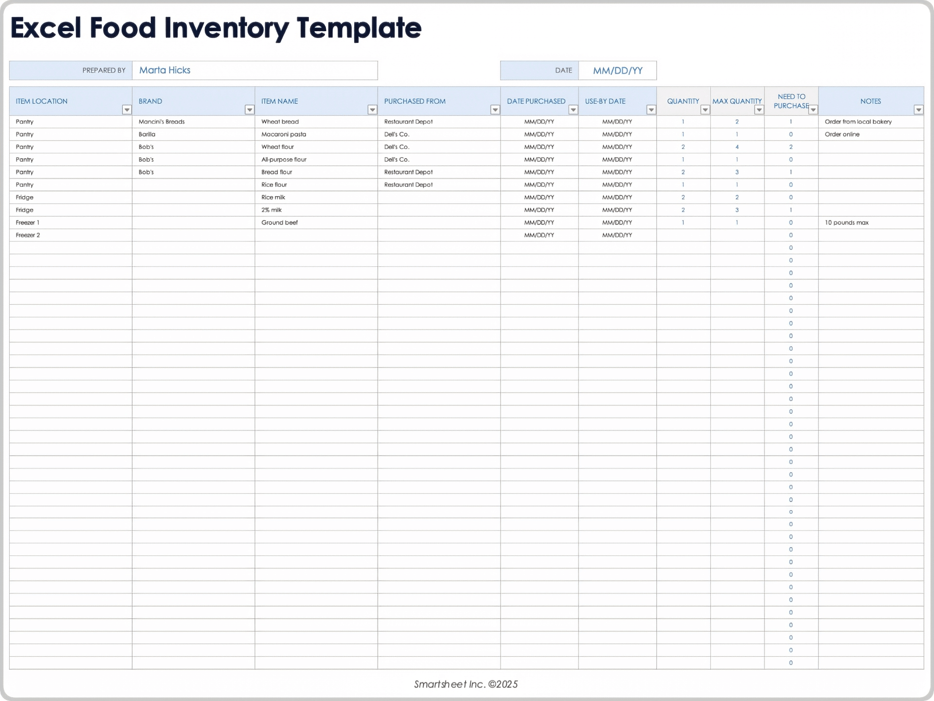 Excel Food Inventory Template