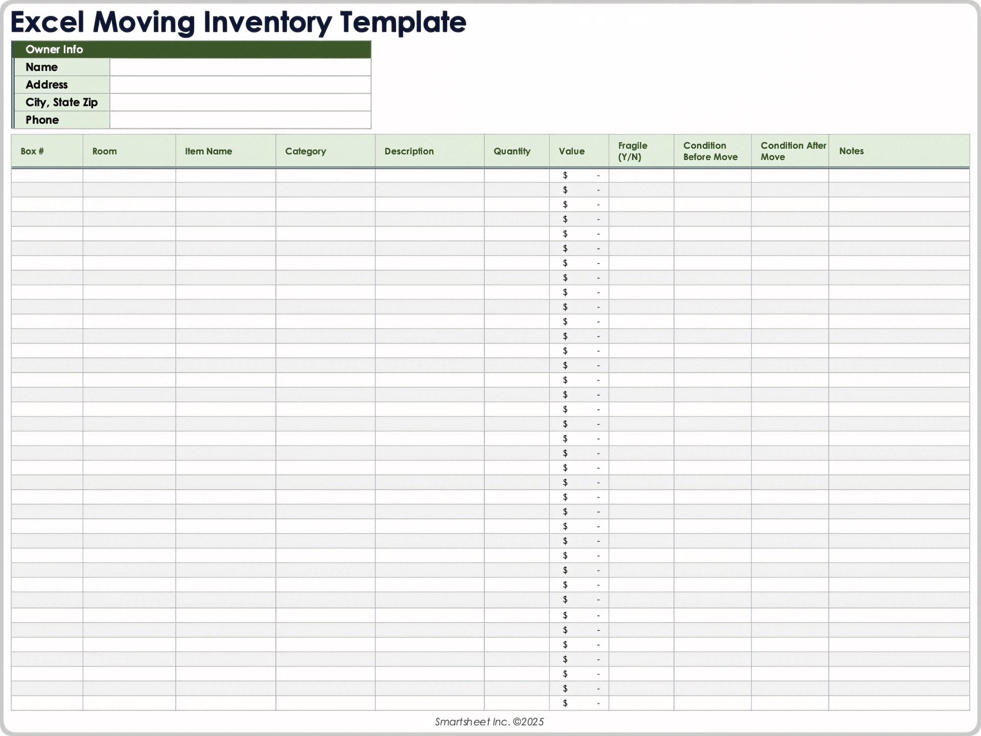 Excel Moving Inventory Template