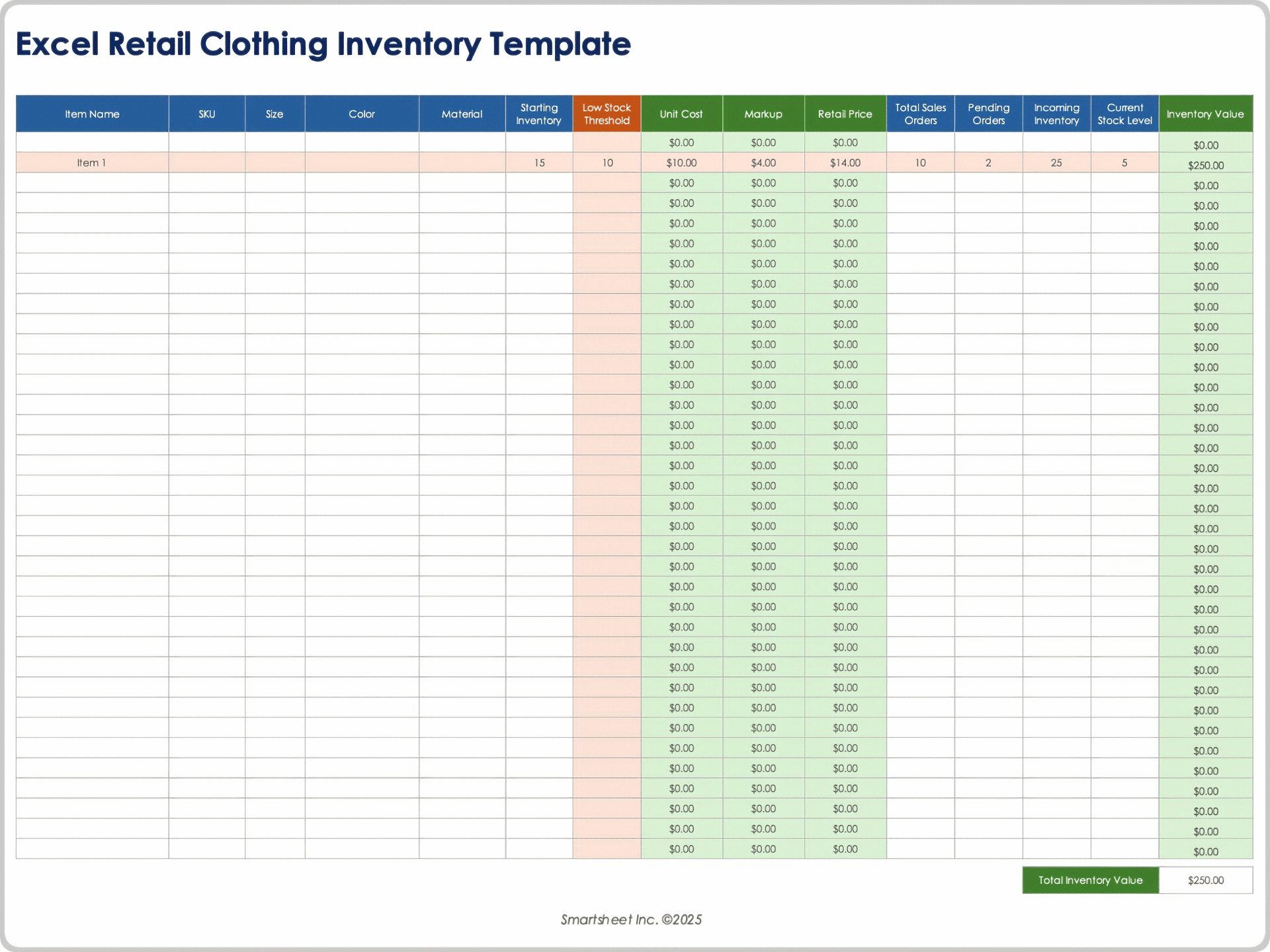 Excel Retail Clothing Inventory Template