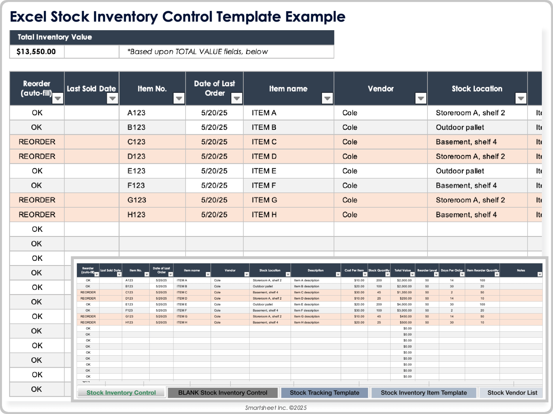 Excel Stock Inventory Control Template Example