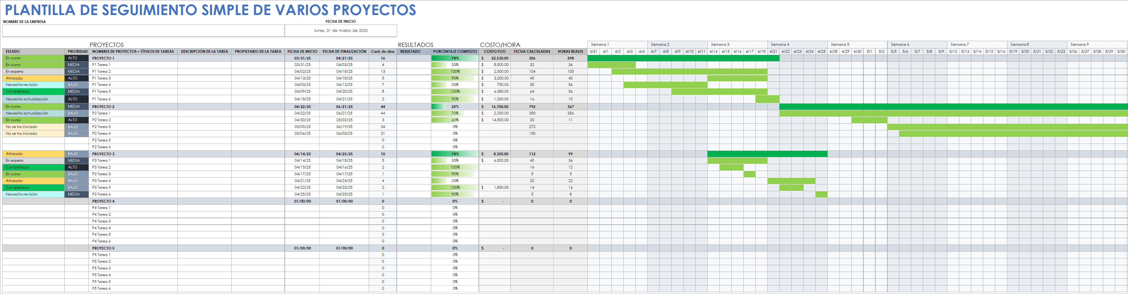 imagen de plantilla de seguimiento de proyecto simple