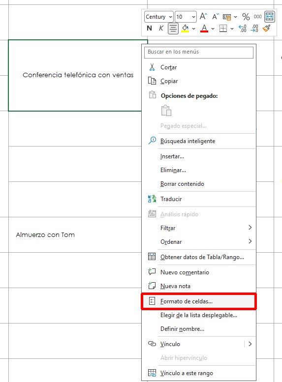  celdas con formato de programación
