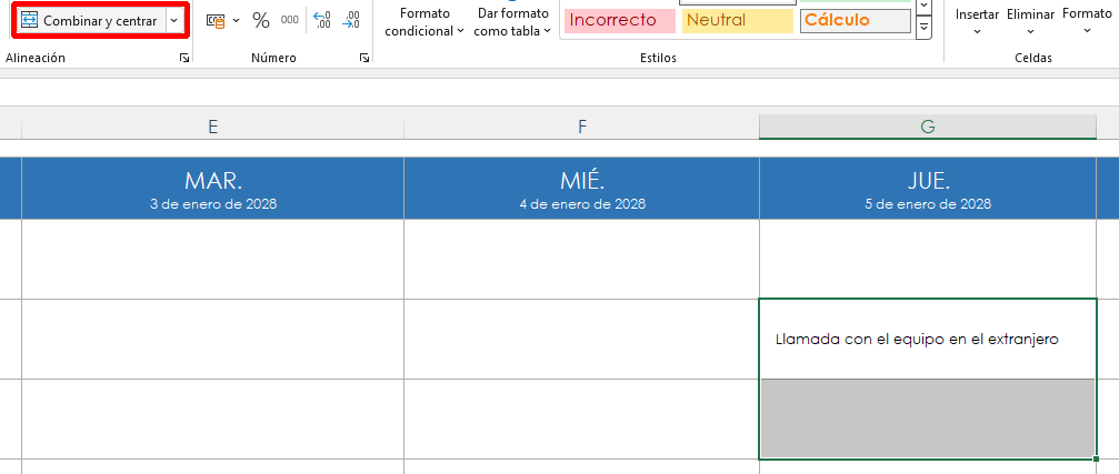  programar la fusión de celdas