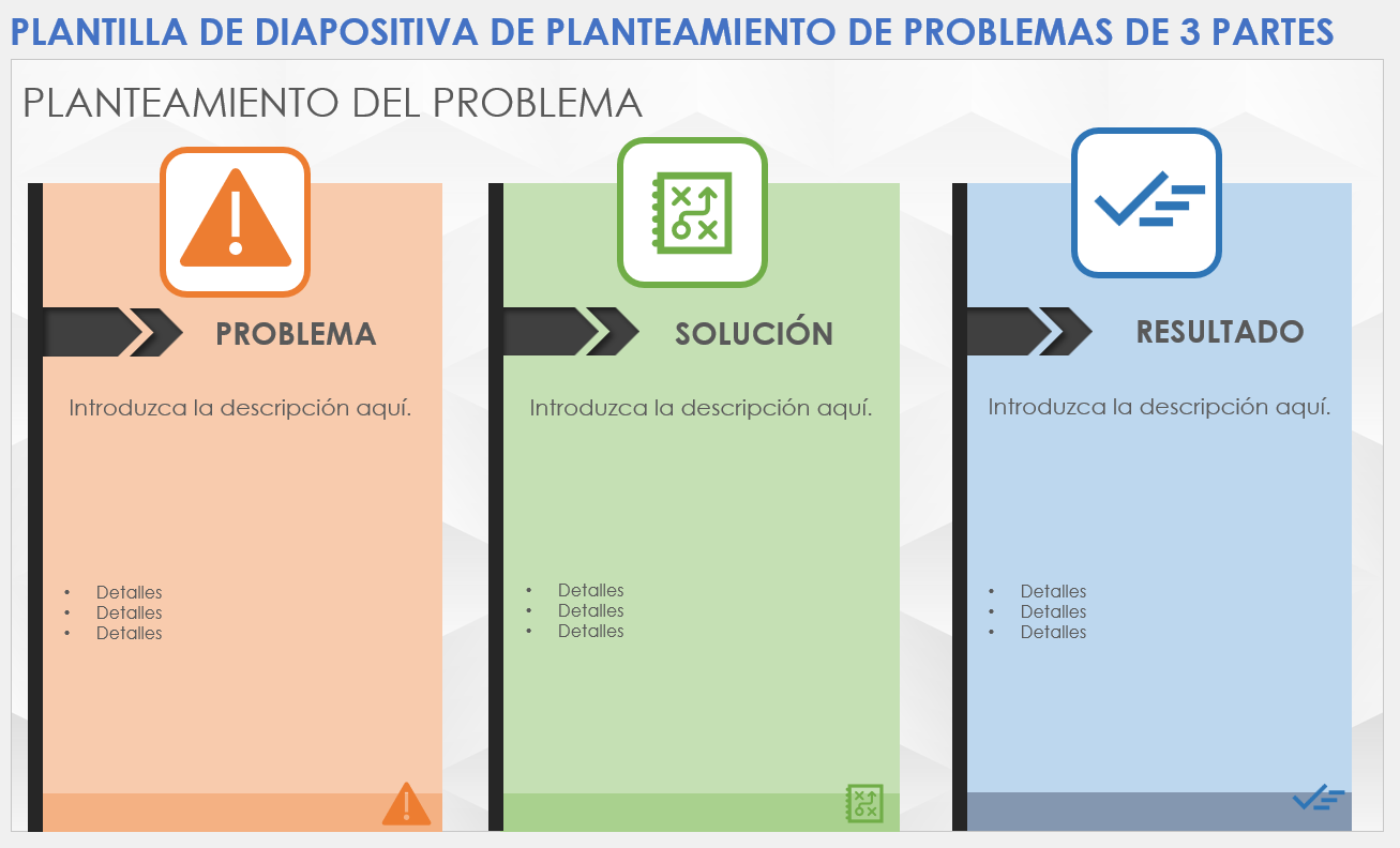 Plantilla de diapositiva de declaración de problemas de tres partes