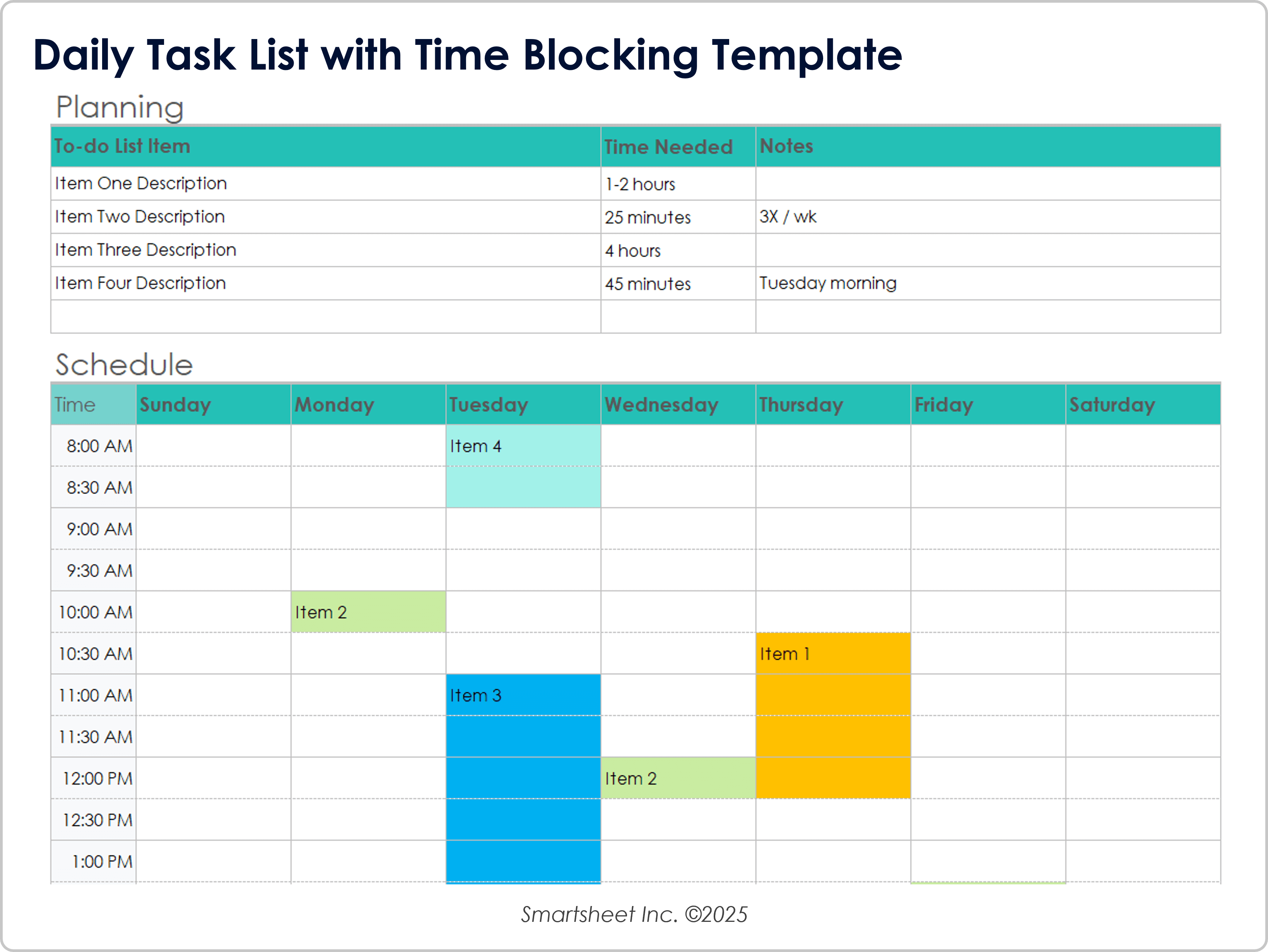 Plantilla de lista de tareas diarias con bloque de tiempo
