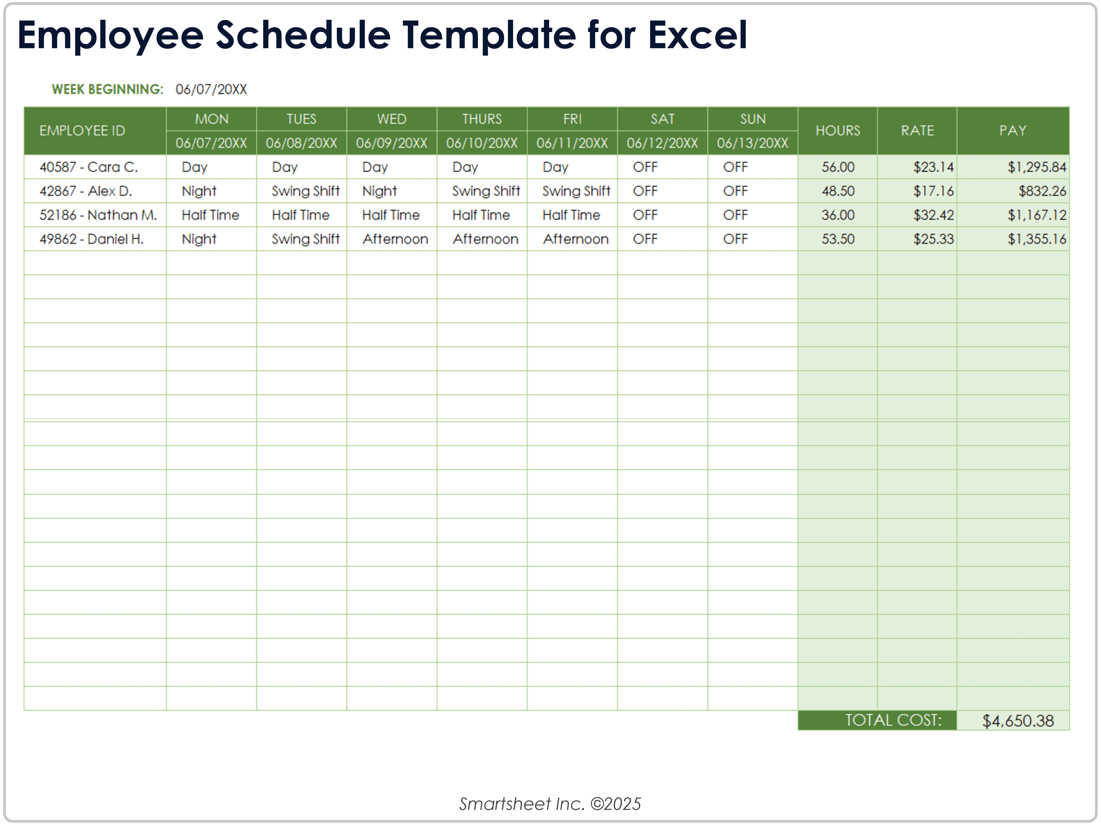 Plantilla de cronograma para empleados para Excel