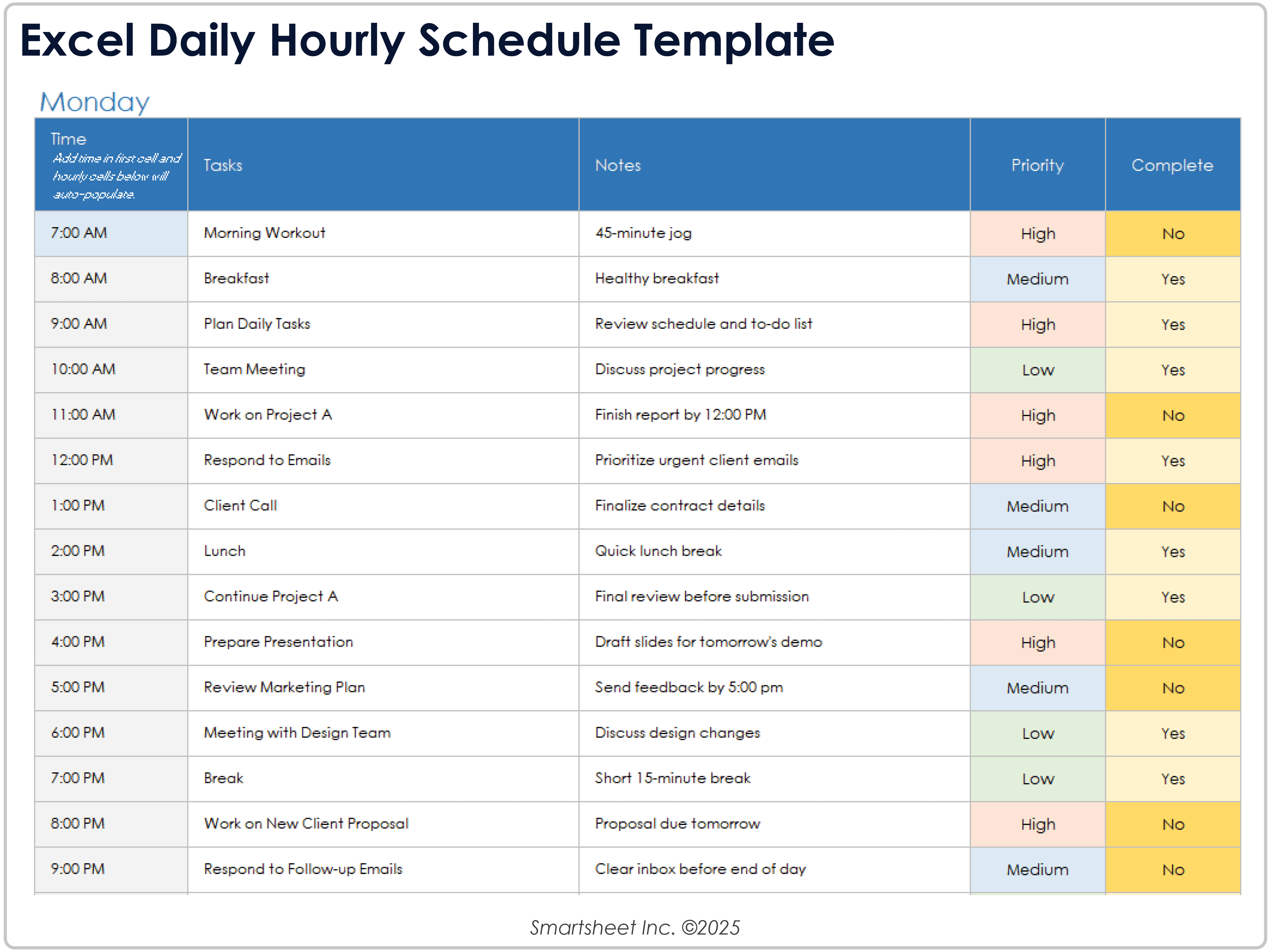 Plantilla Excel de Horario Diario
