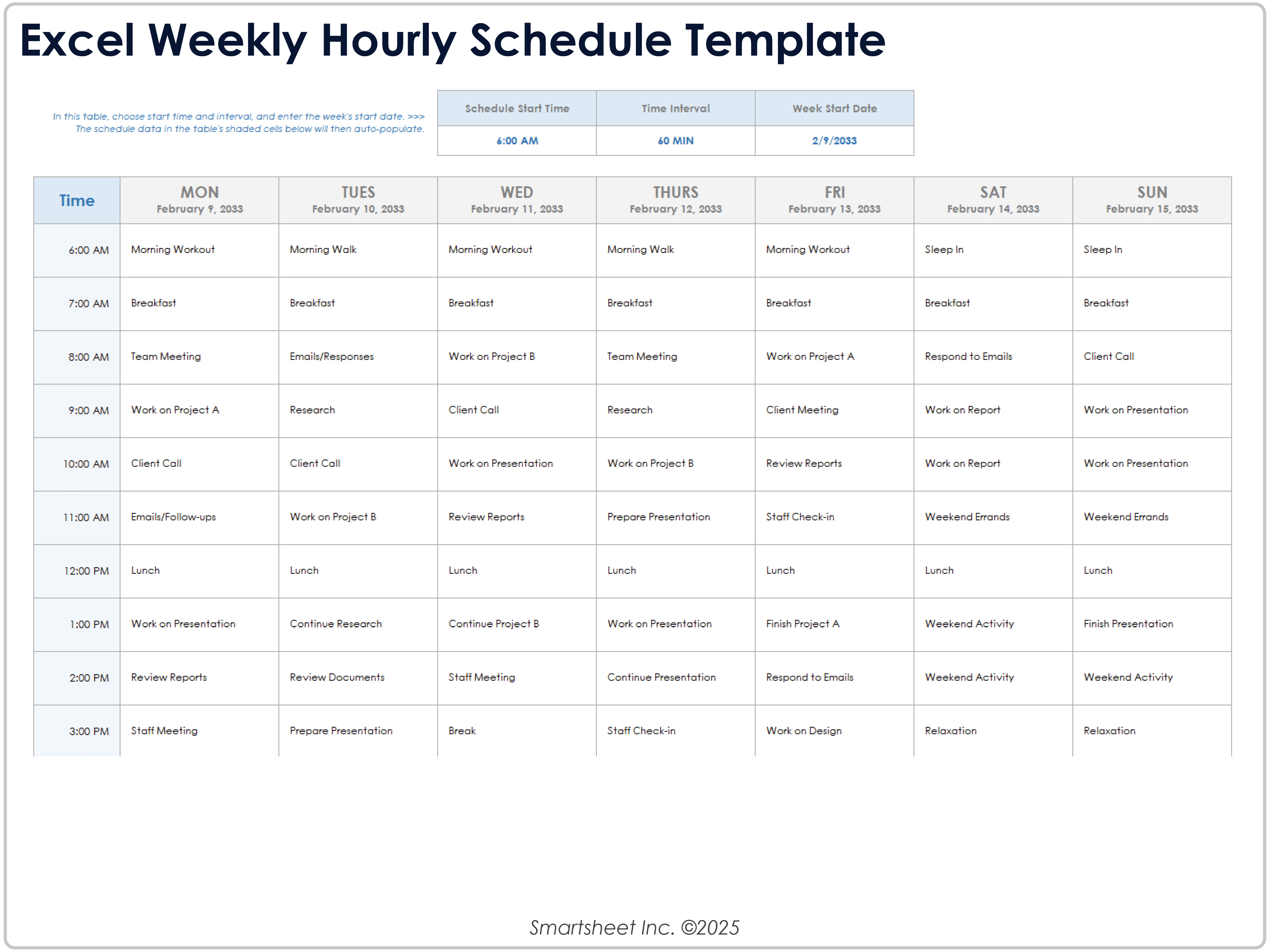 Plantilla de cronograma semanal horario en Excel