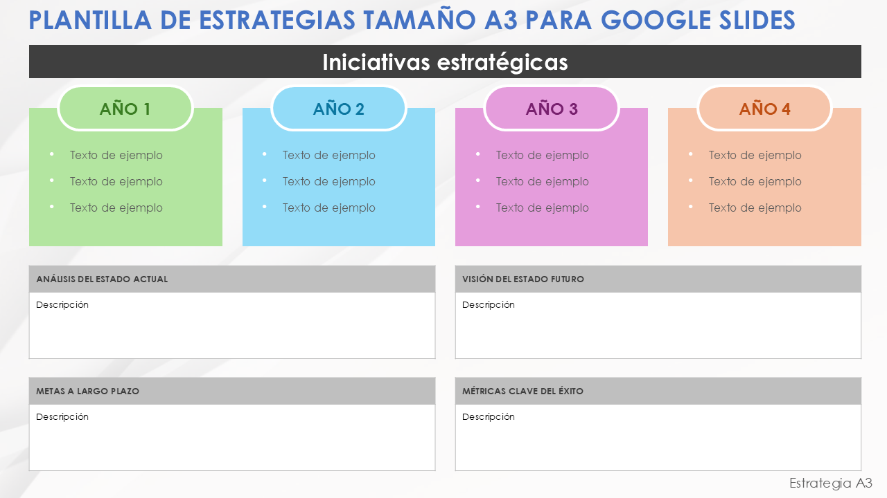 Plantilla de estrategias tamaño A3 para Google Slides