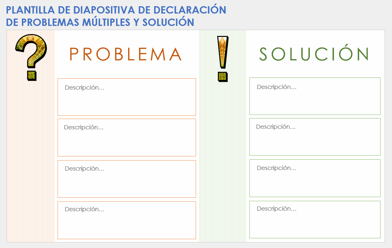 Plantilla de diapositiva de declaración y solución de problemas múltiples