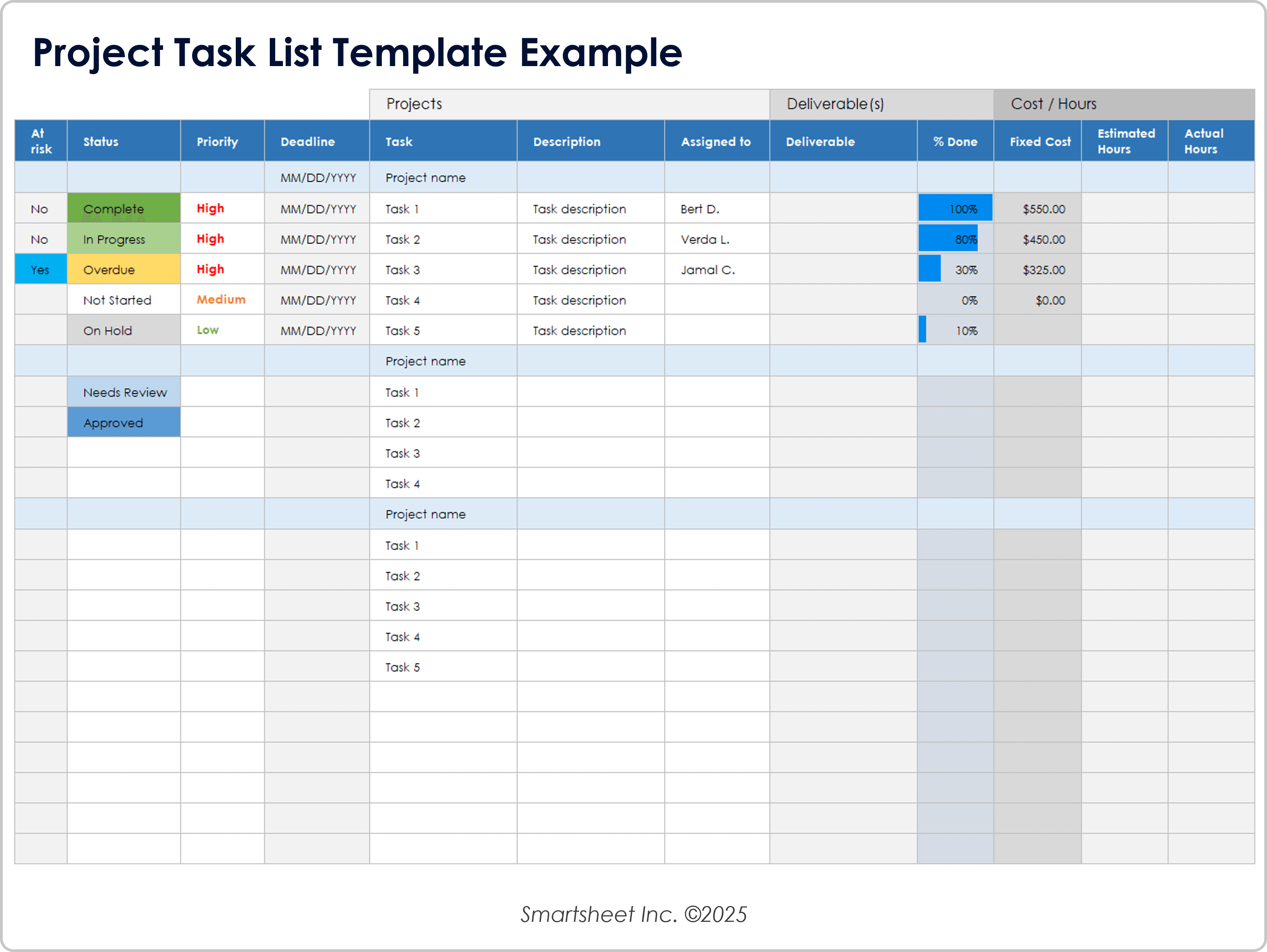 Plantilla de lista de tareas de proyectos