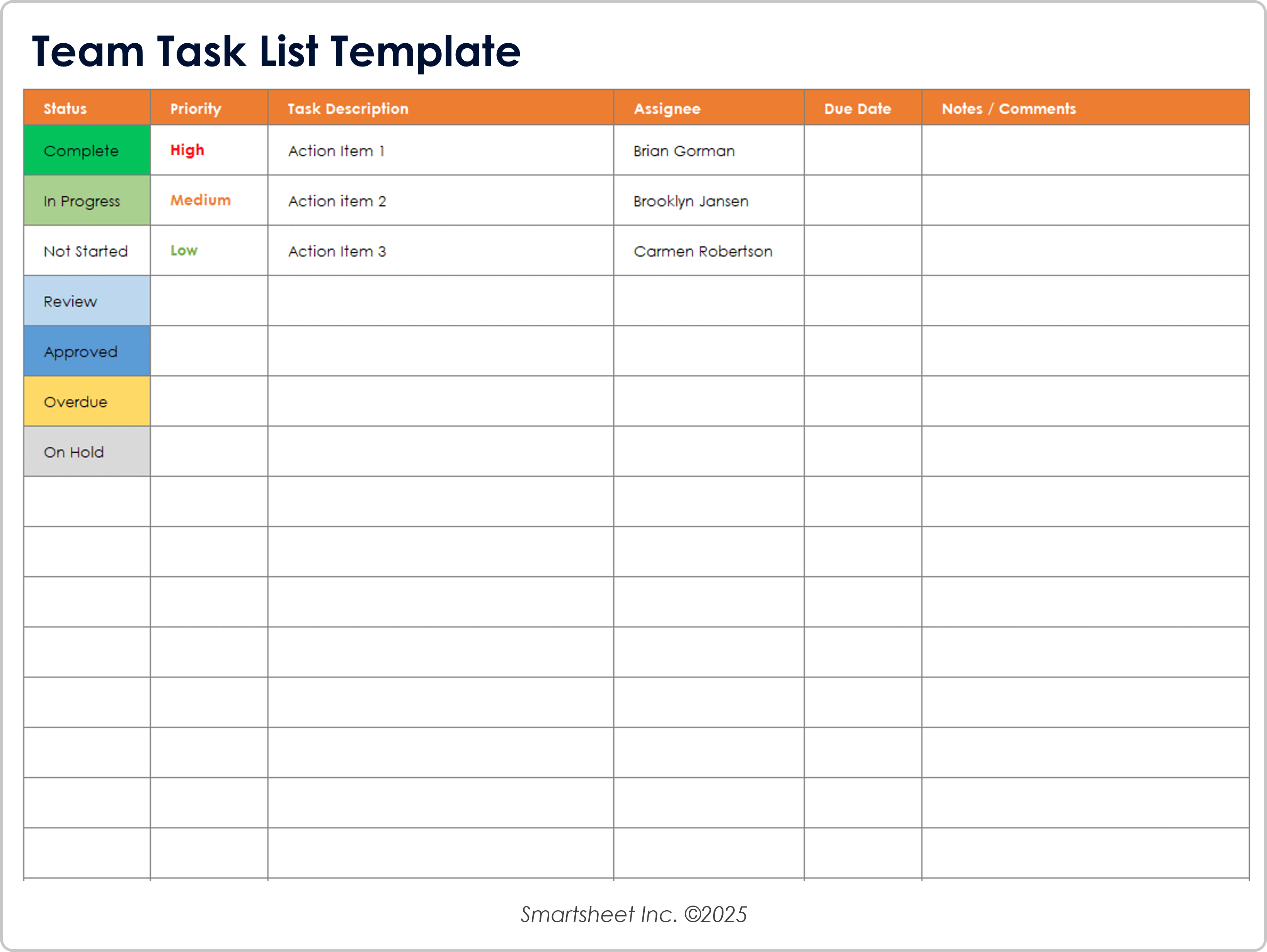 Plantilla de lista de tareas del equipo
