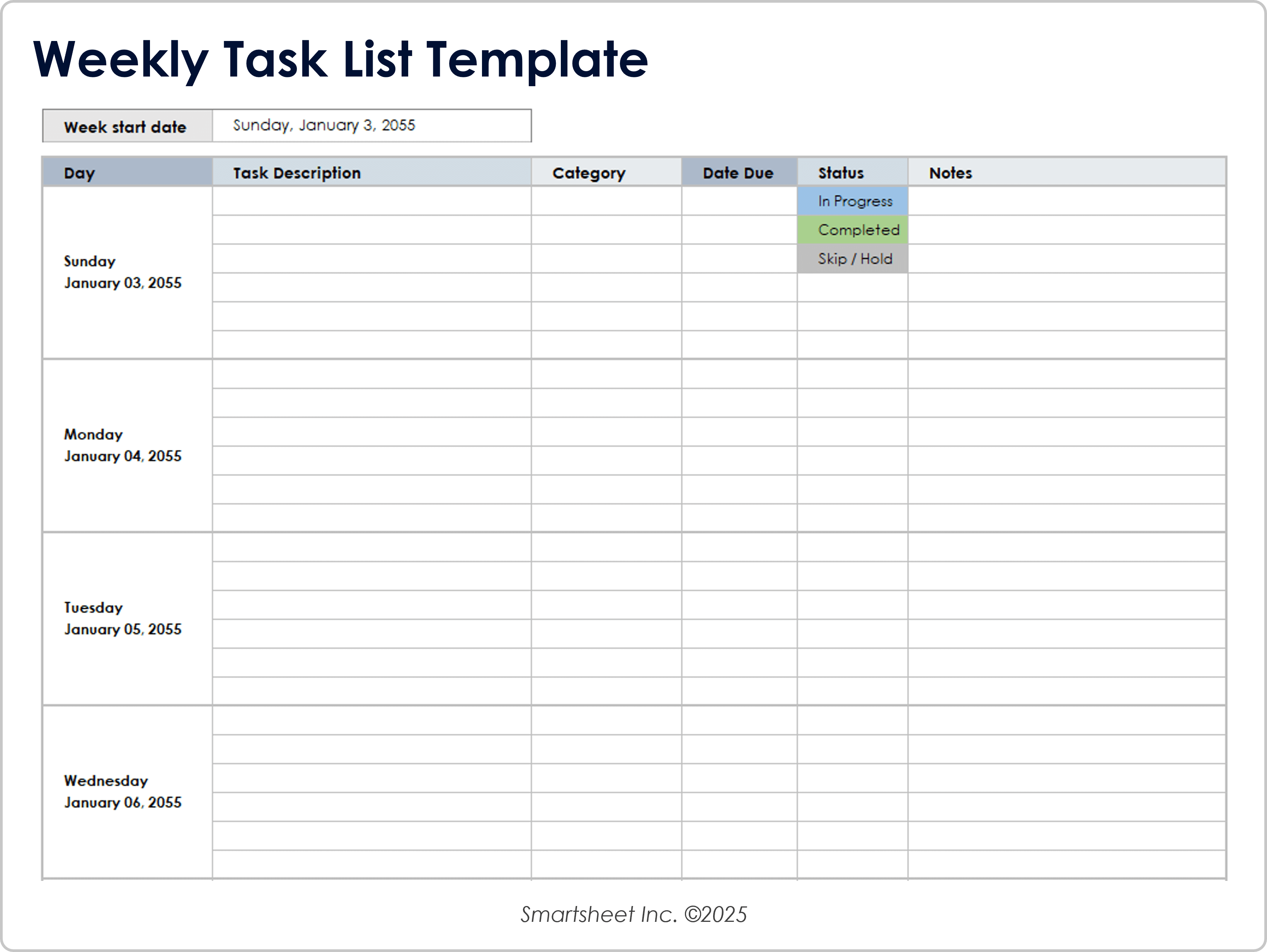 Plantilla de lista de tareas semanales