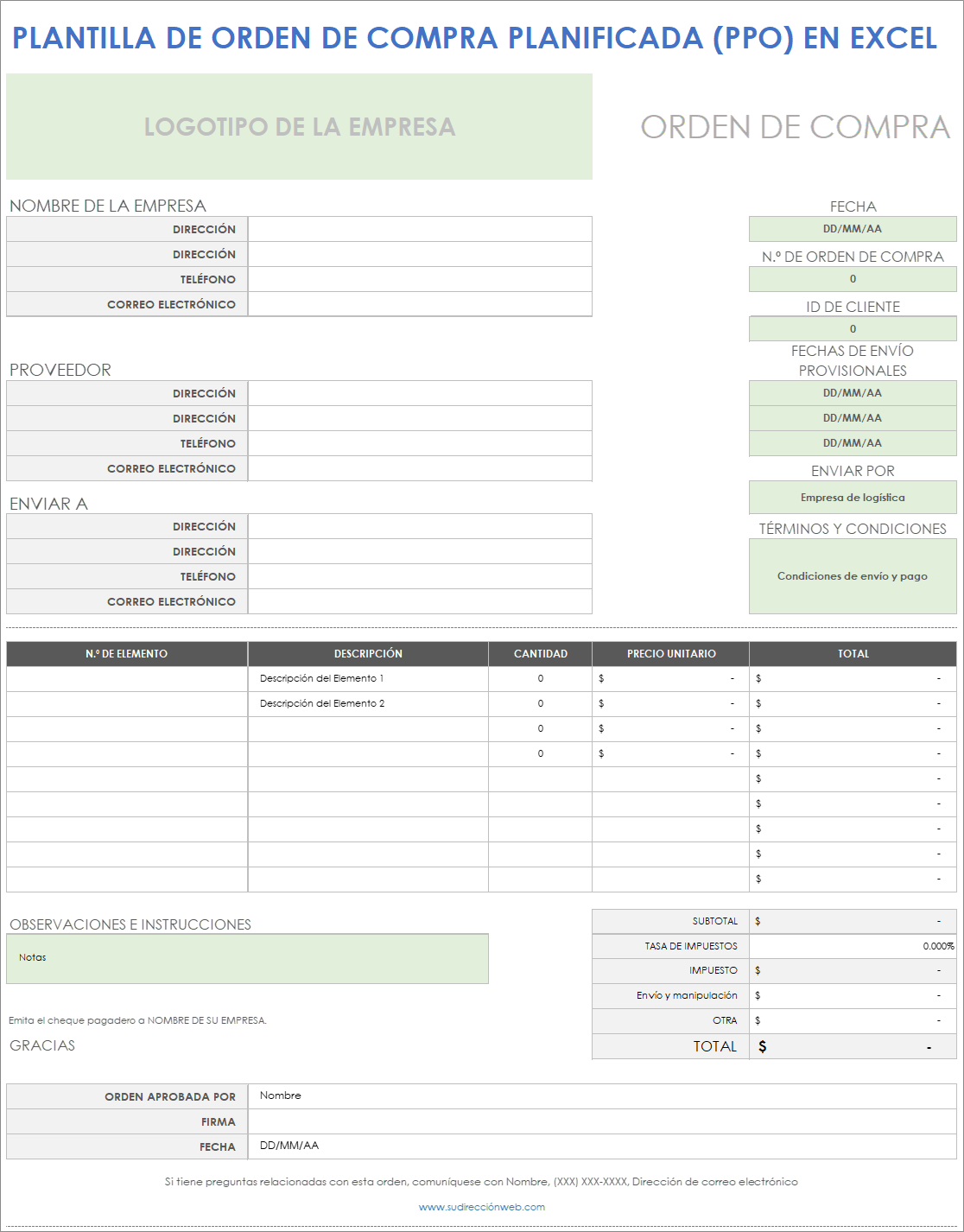  Plantilla de orden de compra planificada (PPO) de Excel