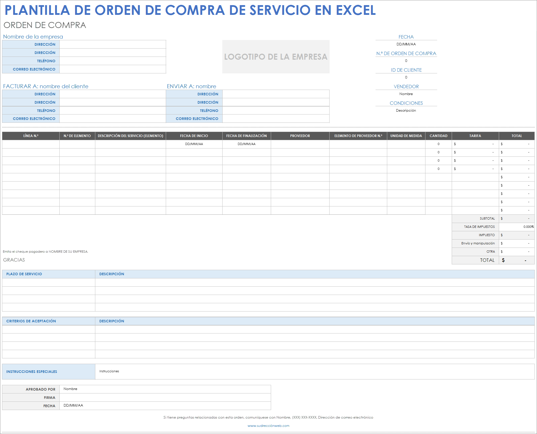  Plantilla de orden de compra de servicio de Excel