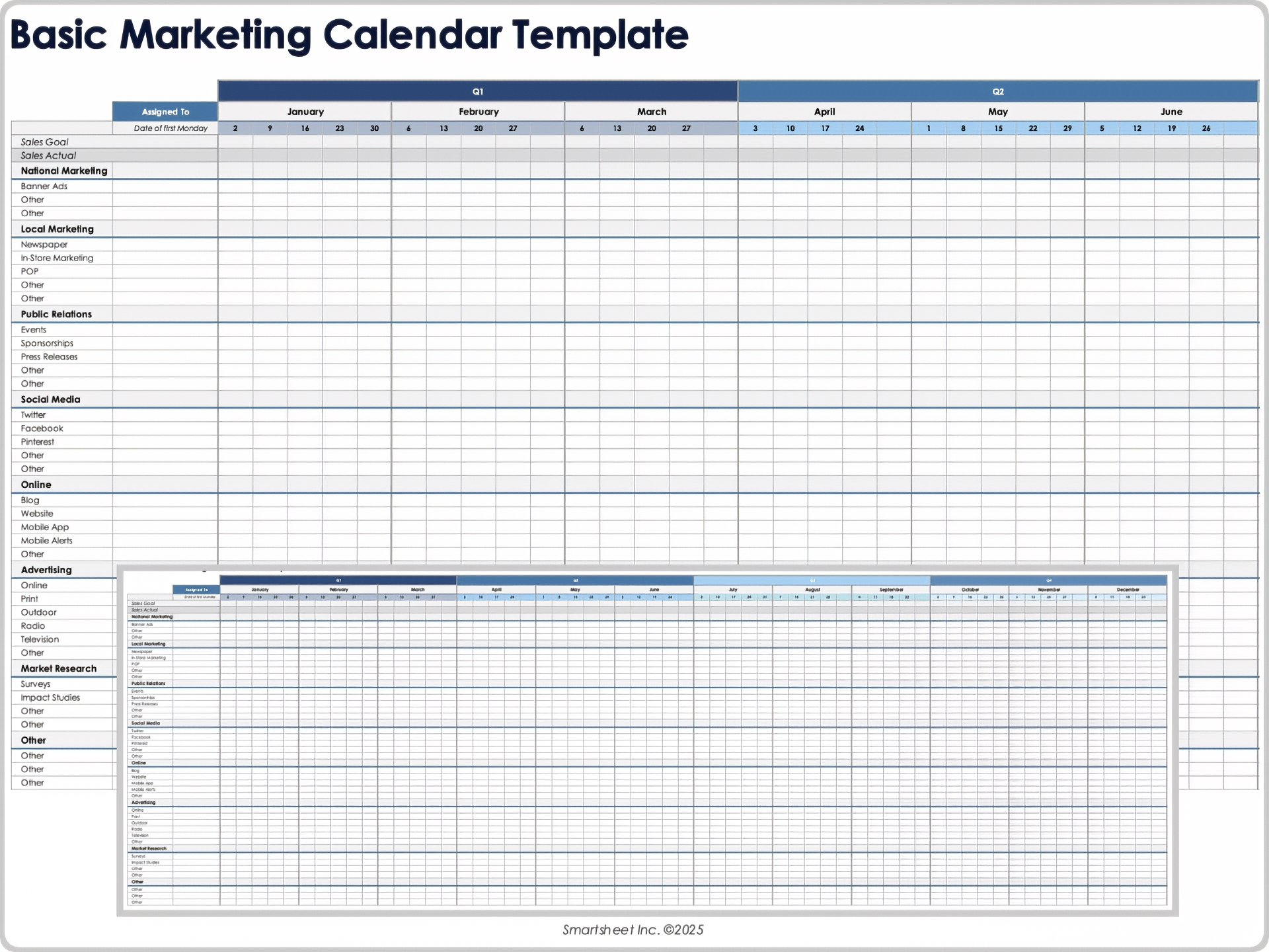 Plantilla de calendario de marketing básico