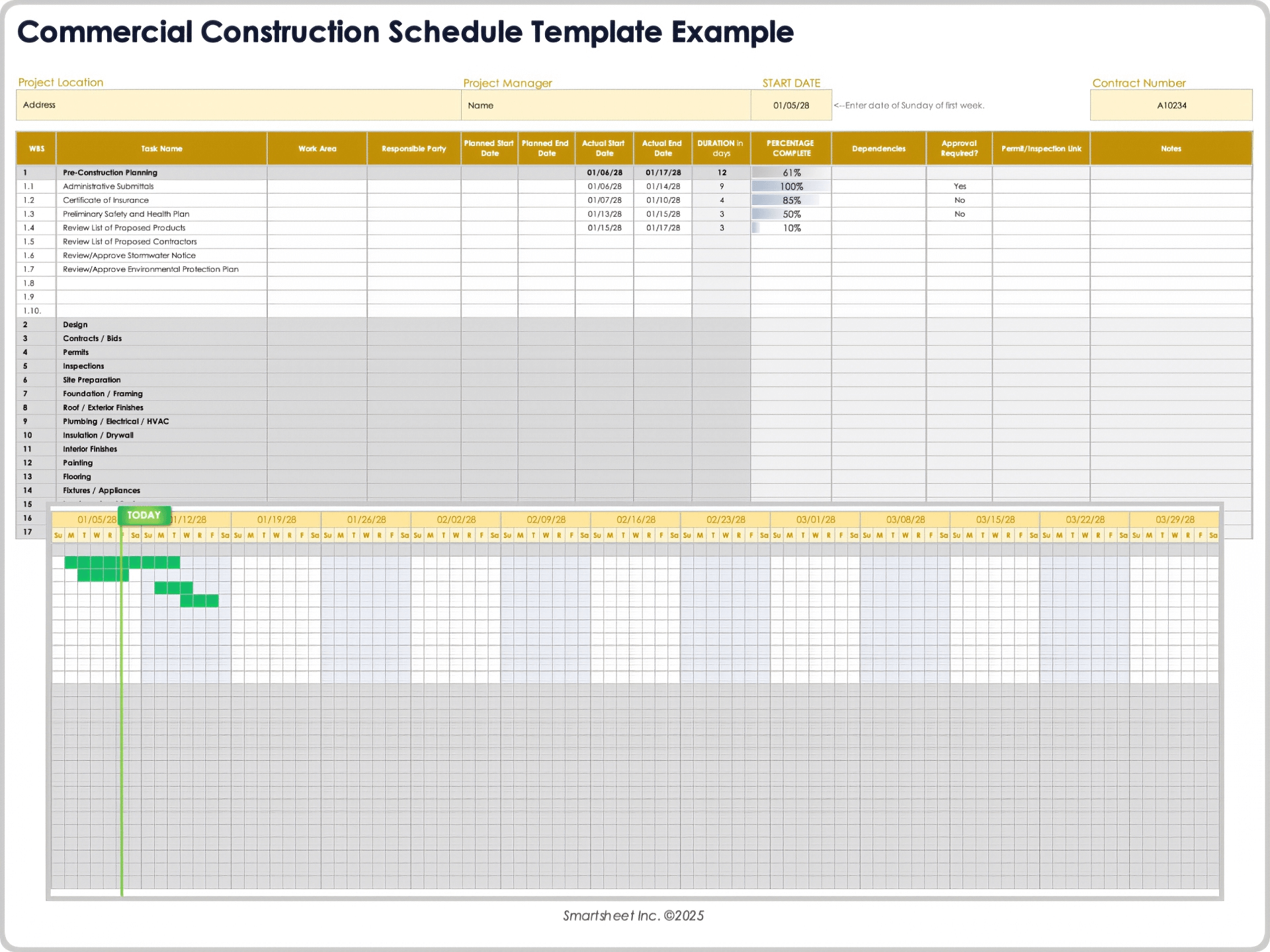Plantilla de calendario de construcción comercial 10669 Ejemplo