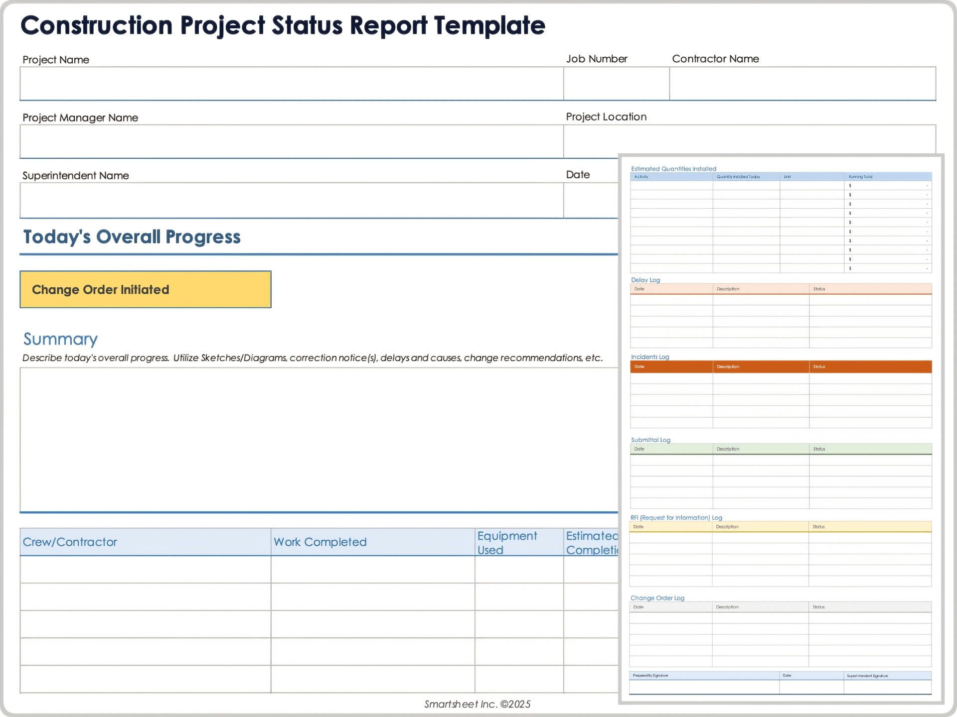 Plantilla de informe de estado de proyectos de construcción