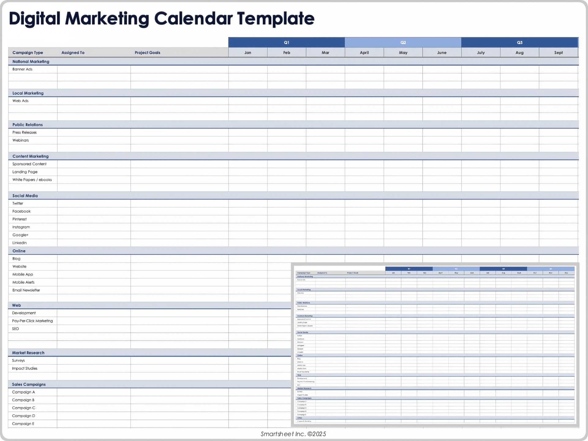 Plantilla de calendario de marketing digital